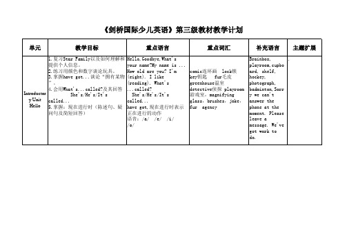 《剑桥国际少儿英语》第三册教材结构分析及课时安排