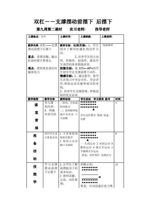 第九周第二课时支撑摆动前摆下教案