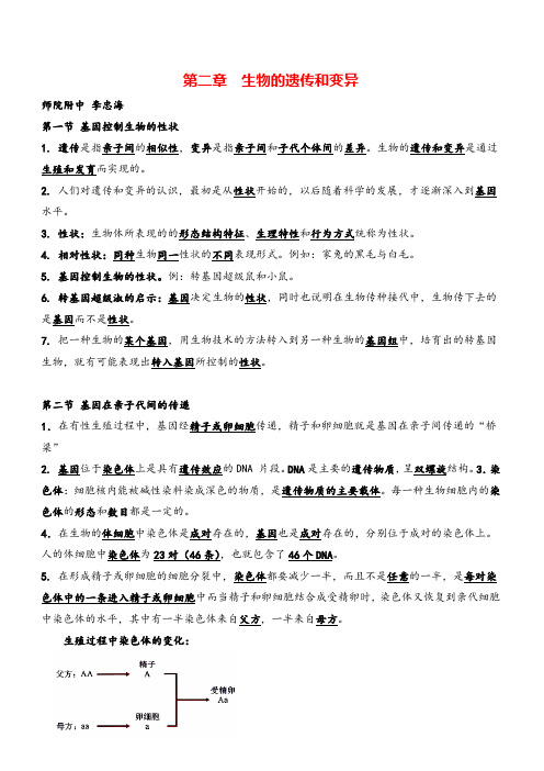 八年级下册生物第二章 生物的遗传和变异知识归纳