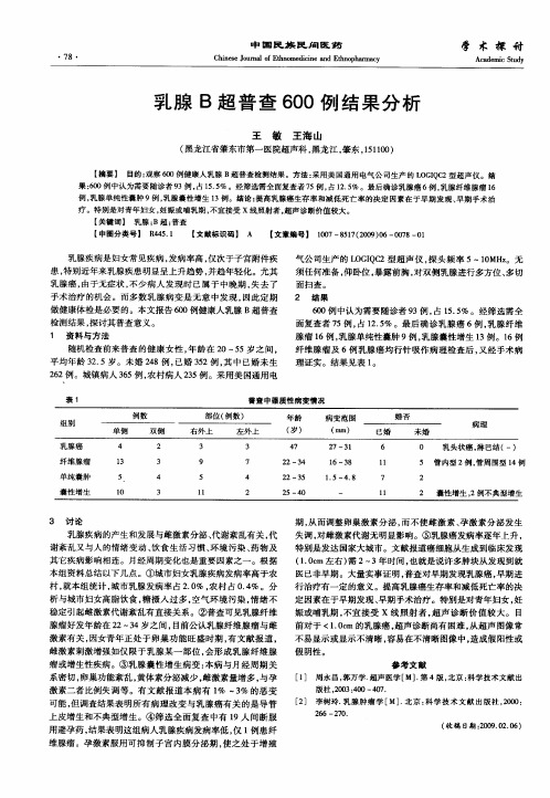 乳腺B超普查600例结果分析