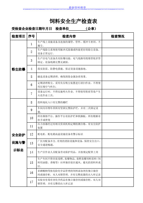 饲料安全生产检查表