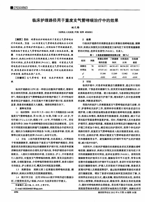 临床护理路径用于重度支气管哮喘治疗中的效果