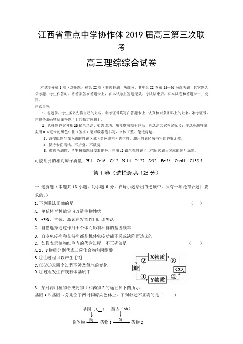 江西省重点中学协作体2019届高三第三次联考高三理综综合试卷