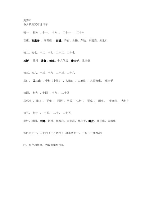 黄骅集市汇总