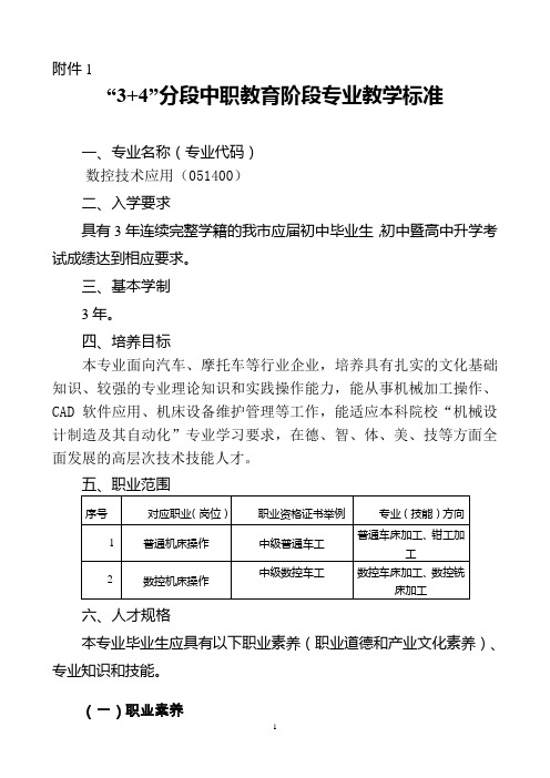 数控技术应用专业中职-本科衔接3+4人才培养方案(中职部分)