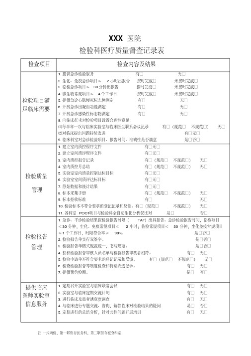 职能科室对医技科室医疗质量督查记录表(检验科、放射科、超声科、功能科、内镜室)