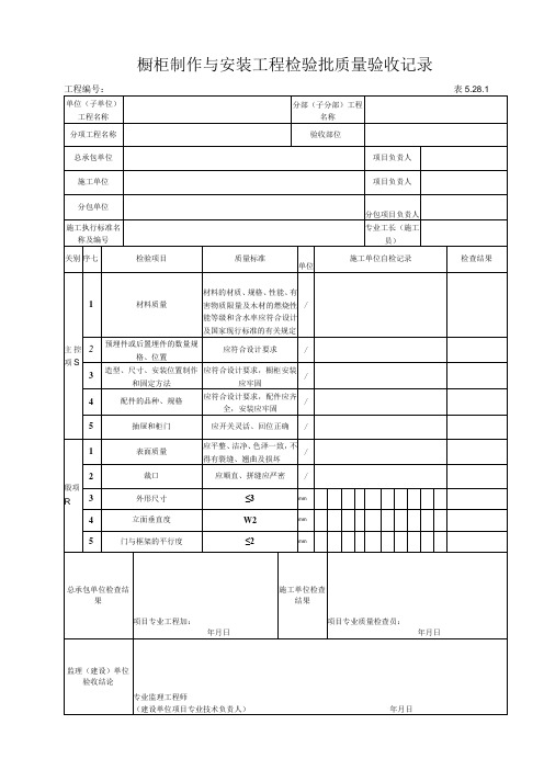 5.28.1 橱柜制作与安装工程检验批质量验收记录