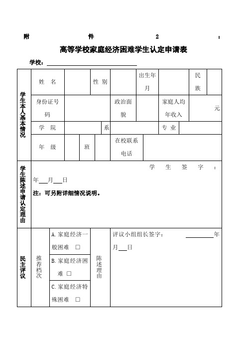 高等学校家庭经济困难学生认定申请表及国家开发银行生源地信用助学贷款申请表