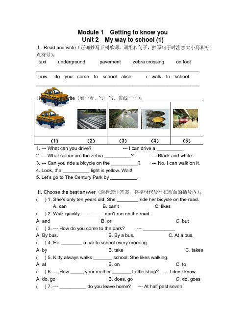 351沪教版英语 五年级上学期 M1U2练习题 5套 附答案