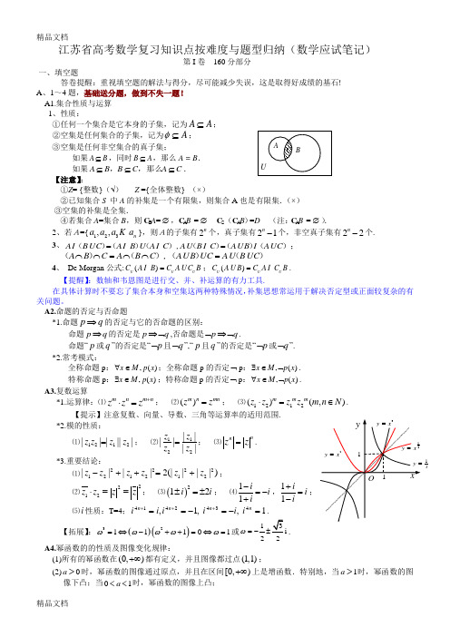 最新江苏省高考数学复习知识点按难度与题型归纳(数学应试笔记)