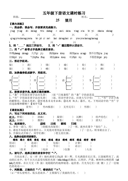 苏教版五年级下册语文第25课 望月 课时练习