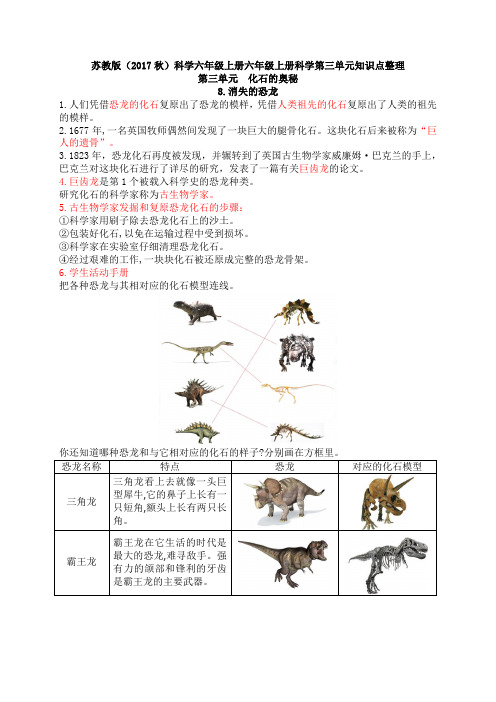 苏教版(2017秋)科学六年级上册六年级上册科学第三单元知识点整理2