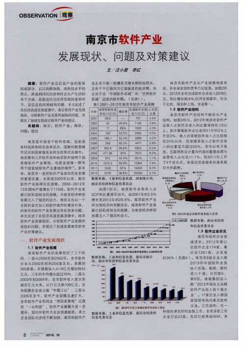 南京市软件产业发展现状、问题及对策建议