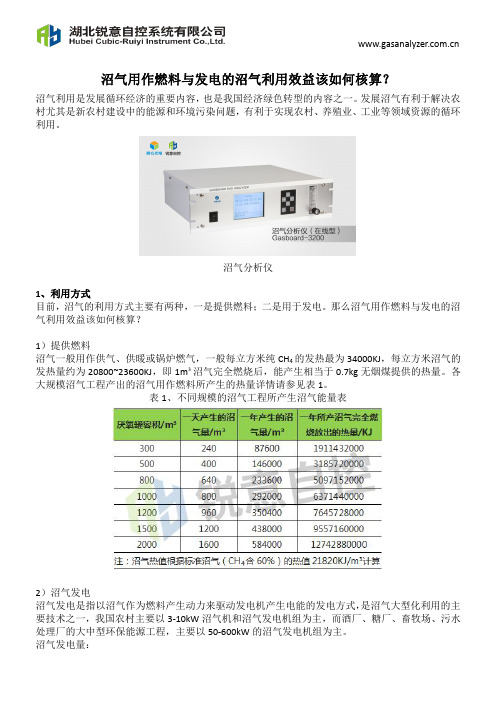 沼气用作燃料与发电的沼气利用效益该如何估算？