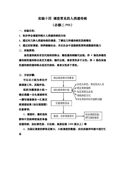 生物实验十四：调查常见的人类遗传病(必修2)