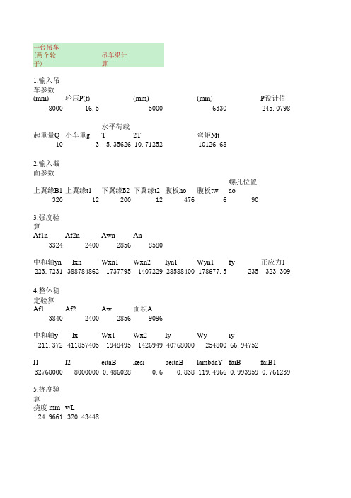 吊车梁计算Excel程序