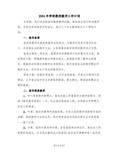 2024年学校数控教师工作计划(二篇)