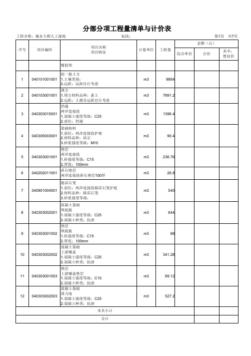 分部分项工程量清单与计价表