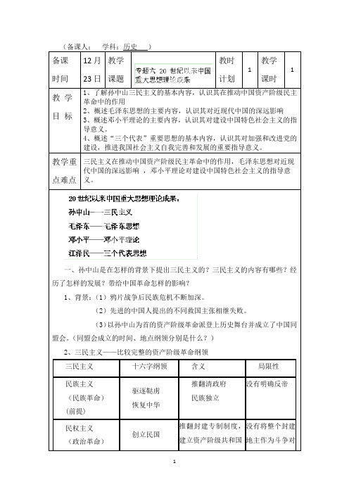 连云港市灌云县四队中学高三历史总复习学案：专题六 20世纪以来中国重大思想理论成果