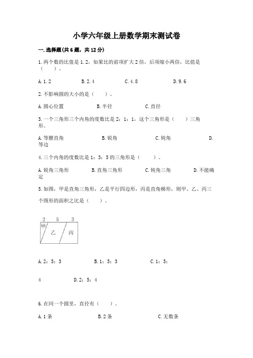 小学六年级上册数学期末测试卷附参考答案【典型题】