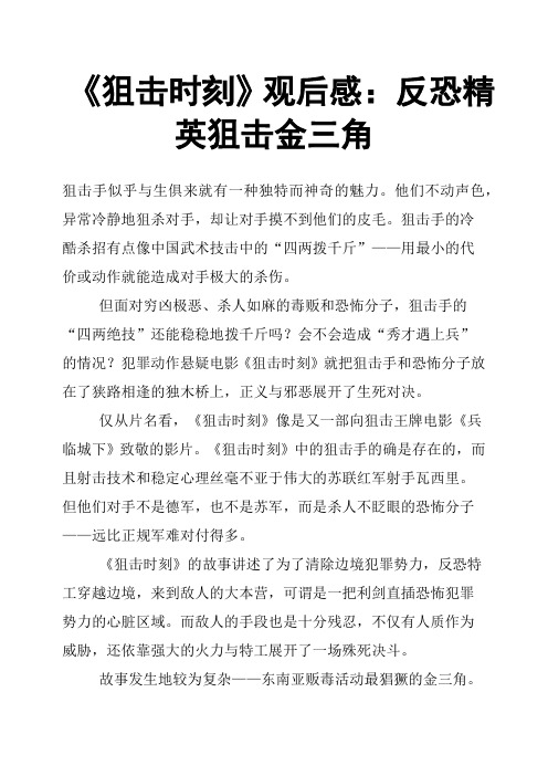 《狙击时刻》观后感：反恐精英狙击金三角