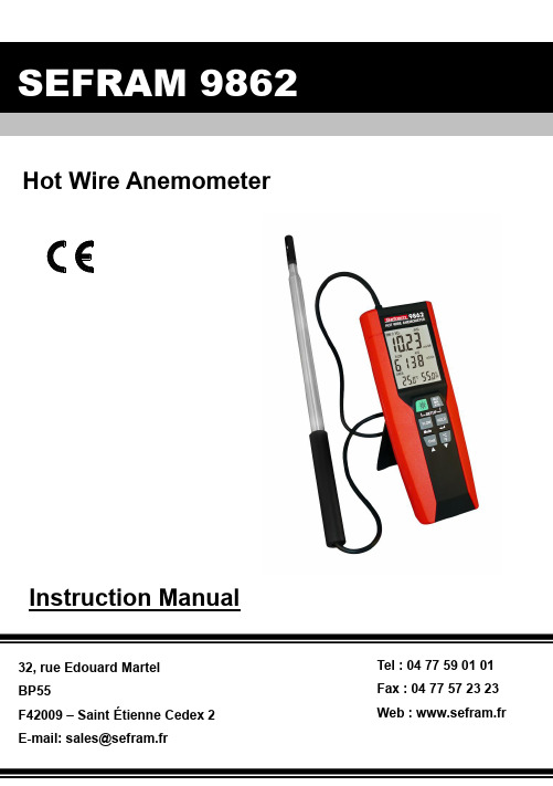 SEFRAM 9862热线蜂鸟风速计操作手册说明书