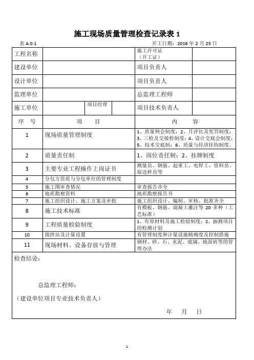 施工现场质量管理检查记录表1