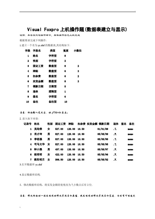 VFP上机操作题(数据库建立与显示答案)