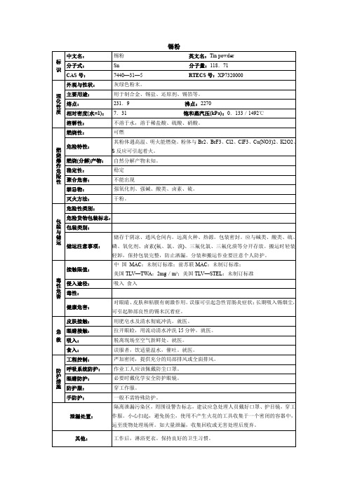 锡粉化学品安全技术说明书MSDS