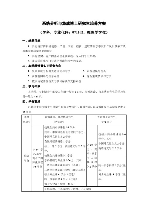 系统分析与集成博士研究生培养方案