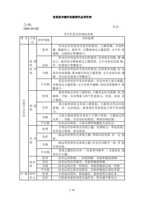 信息技术操作实践课作品评价表