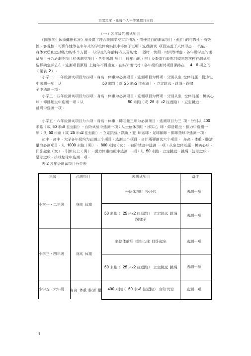 学生体质健康测试项目及标准