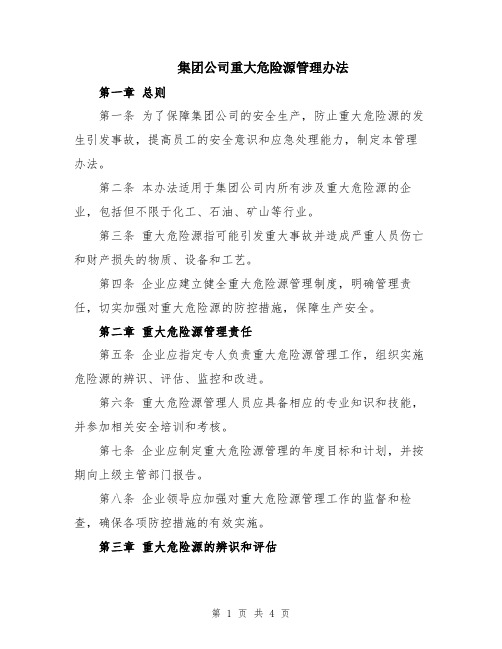 集团公司重大危险源管理办法