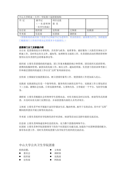 中山大学、北京大学、复旦大学团委结构