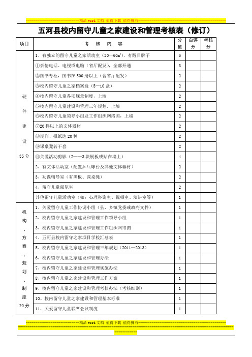 五河县校内留守儿童之家建设和管理考核表(修订)