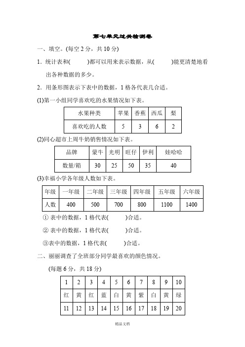 新人教版四年级数学上册第七单元过关检测卷.docx