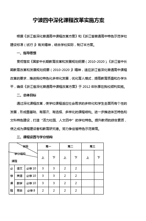 宁波四中深化课程改革实施方案