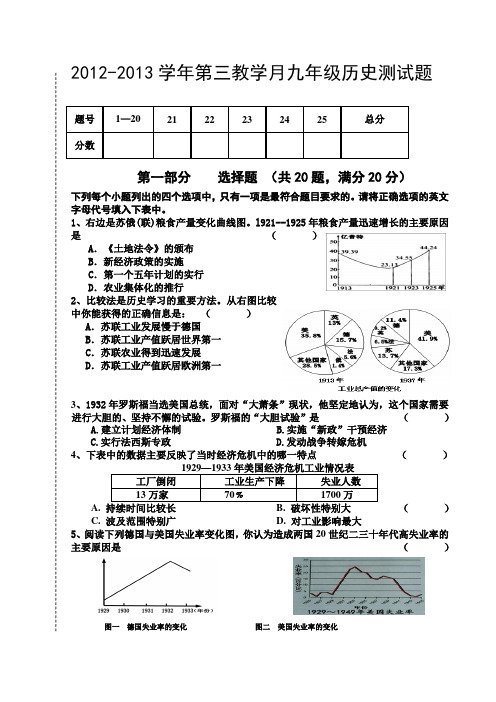 2012-2013学年第三教学月九年级历史测试题