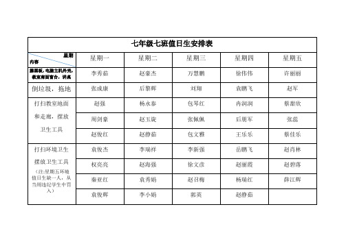 值日生安排表