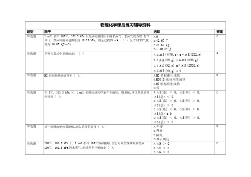 物理化学课后练习辅导资料