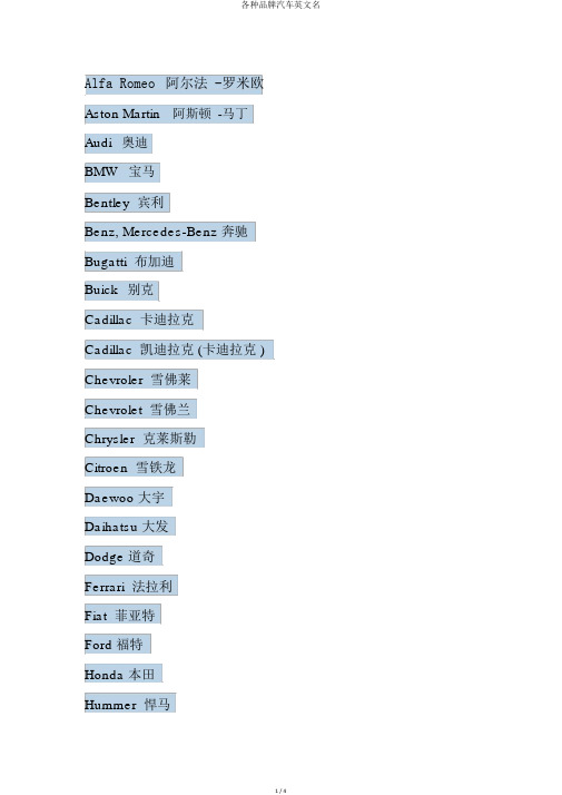 各种品牌汽车英文名