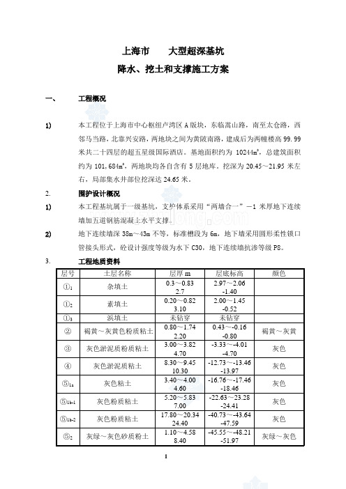 [上海]大型超深基坑降水、挖土和支撑施工方案