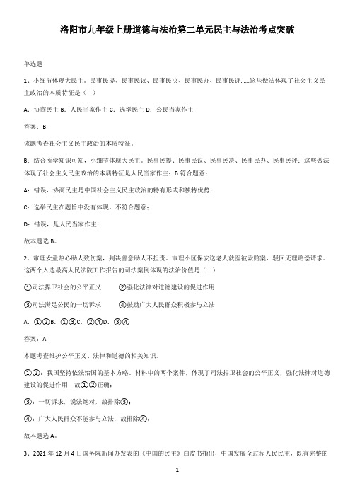 洛阳市九年级上册道德与法治第二单元民主与法治考点突破