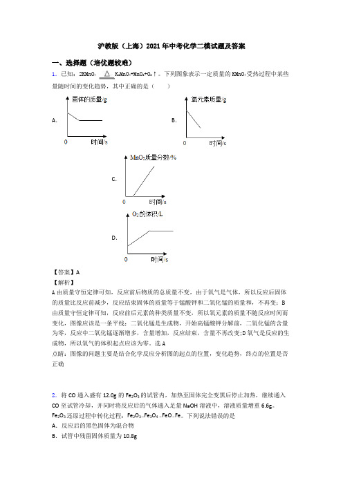 沪教版(上海)2021年中考化学二模试题及答案