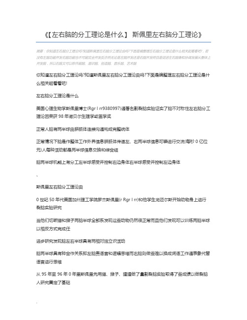 【左右脑的分工理论是什么】 斯佩里左右脑分工理论