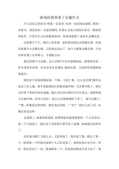 游戏给我带来了乐趣作文