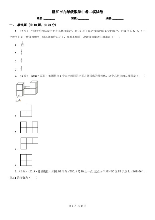 湛江市九年级数学中考二模试卷