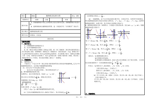 高中数学 抛物线及标准方程教学案 苏教版选修21