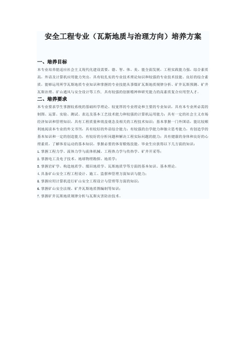 安全工程专业(瓦斯地质与治理方向)培养方案