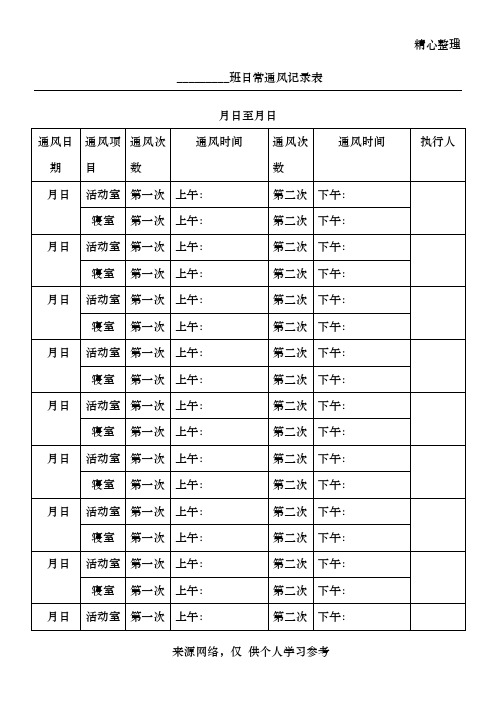 幼儿园日常通风记录表